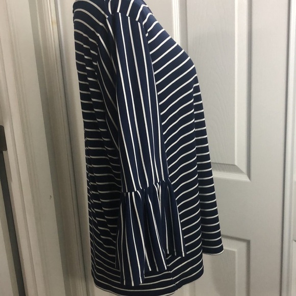 Chicos Blue White Stripe Bell Sleeve 2 M - Picture 5 of 8